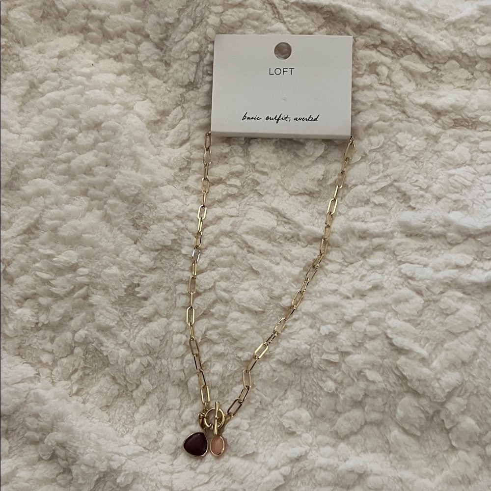 LOFT Gold Necklace with Pink and Brown Charms
